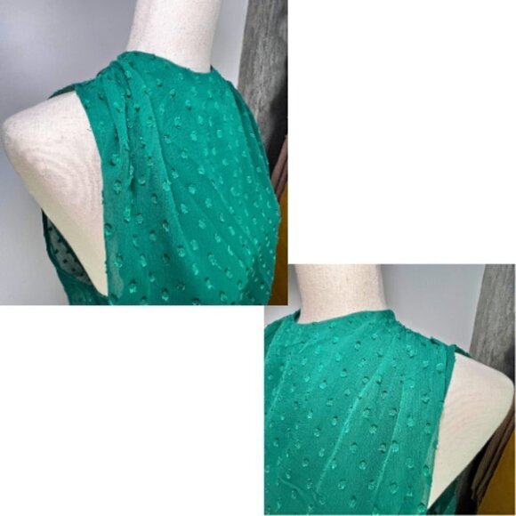 ASOS Green Spotted High Neck Tie Waist Flippy Mini Dress Size 8 - Picture 8 of 9